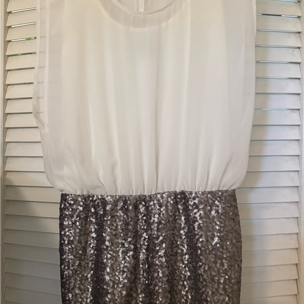 Solemio White and Silver Sequin Mini Dress